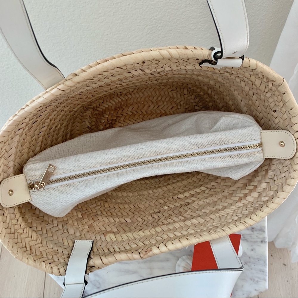 🏝️ POOLSIDE Essaouira Small White Real Leather Straw Basket Bag - Picture 8 of 16
